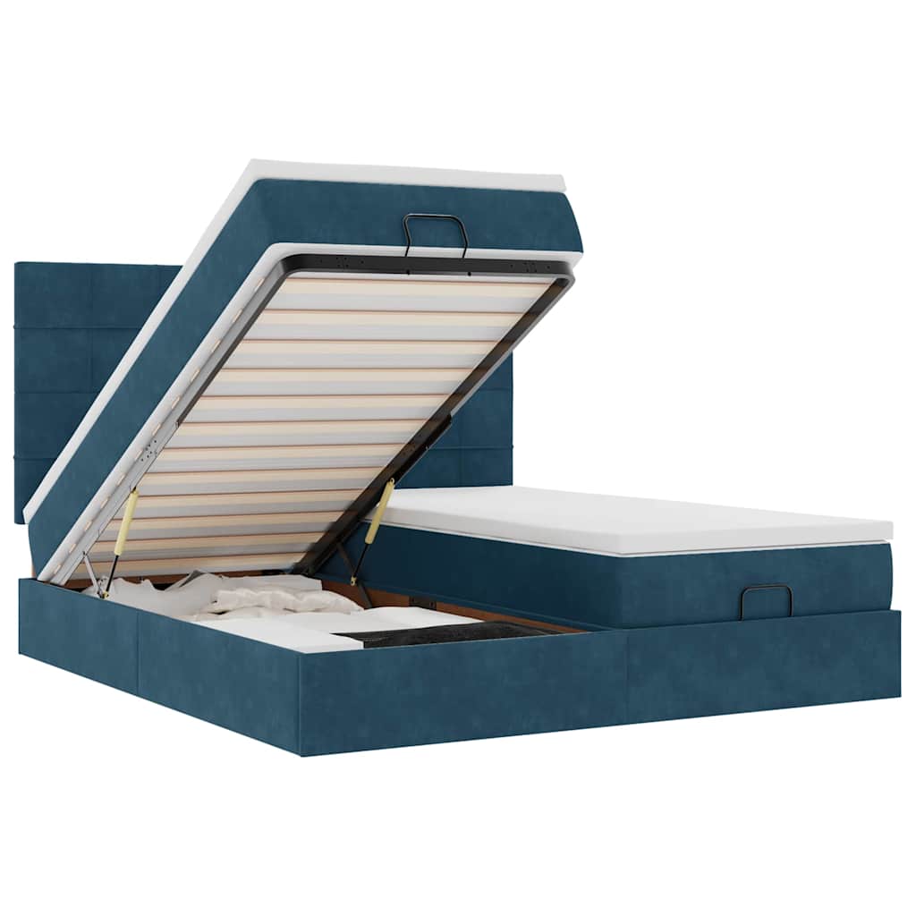 Ottoman Bed with Mattresses Dark Blue 160x200 cm Velvet