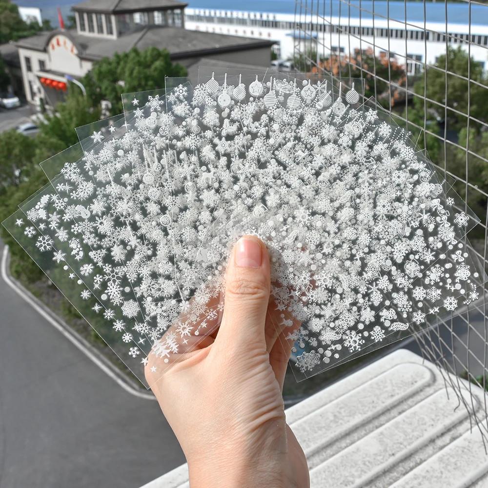 12 шт. лазерных серебряных снежинок наклейки для ногтей 3D бронзирующие рождественские наклейки для ногтей голографические слайдеры снежинки серебра/золота/белого цвета