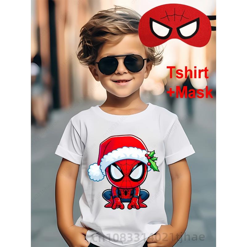 Счастливого Рождества! Футболки Disney Marvel Spiderman для мальчиков, футболки с супергероями, костюмами и масками, детские футболки, топы для малышей.