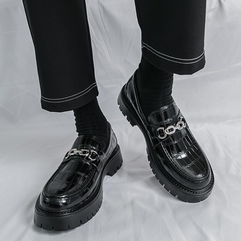 Fashion Fashion Men Thick Soled Loafers Shoes Slip-on Leather Platform Casual Shoes Comfortable Formal Business Office Shoes Size 38-46