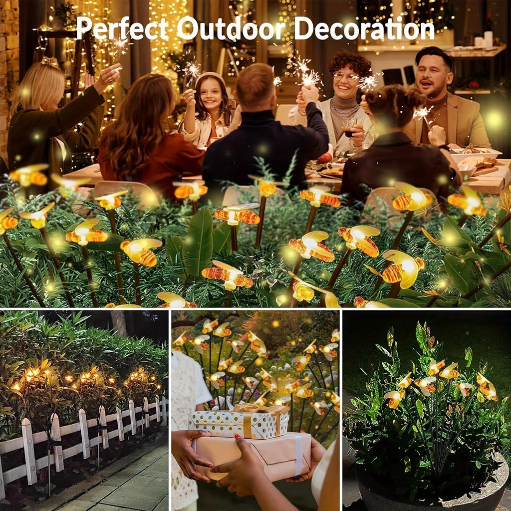 Solar Landscape Path Lights 8 LEDS Honey Bee Garden Decoration Outdoor Waterproof Solar Lights for Christmas Patio Pathway Yard