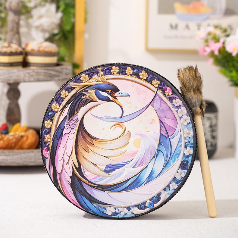 Decorative Hand Drum with Drumstick, Patterned Percussion Drum for Holiday Scene Decor