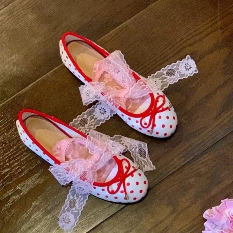 Модная обувь на плоской подошве в горошек, женская новая обувь с круглым носком и мелким вырезом, фееричный бант, подошва из воловьей жилы, мягкая, нескользящая, низкая