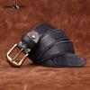 Утолщенный ремень из натуральной кожи, верхний слой коровьей кожи, мужской, медная пряжка, необработанный край, меховая подкладка, ретро-стиль, вымытый