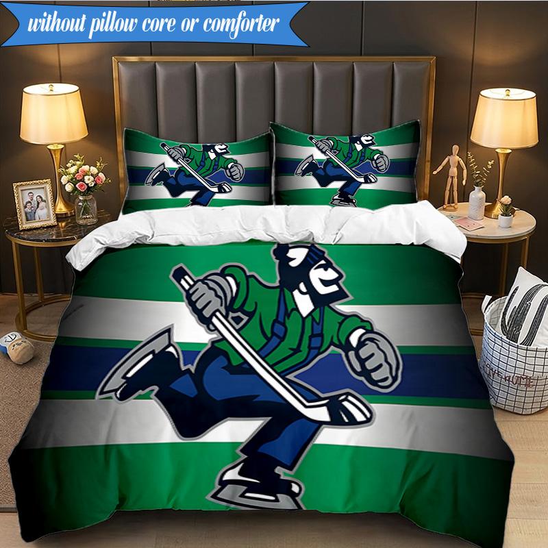3PCS Vancouver Canucks Bedding Set Duvet Cover Closure Includes 1 Duvet Cover & 2 Pillowcases for All Seasons Bedroom Decor Christmas Fan gifts
