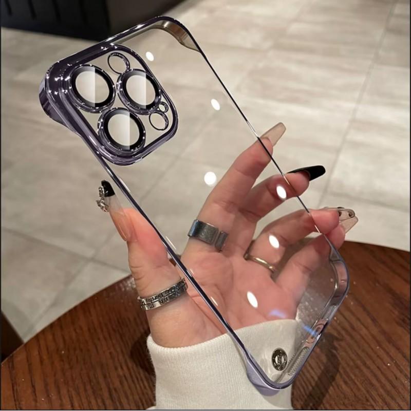 Ультратонкий прозрачный чехол-бампер с полным покрытием для iPhone 16 Pro Max с гальванизированной рамкой, ударопрочный поликарбонатный бампер