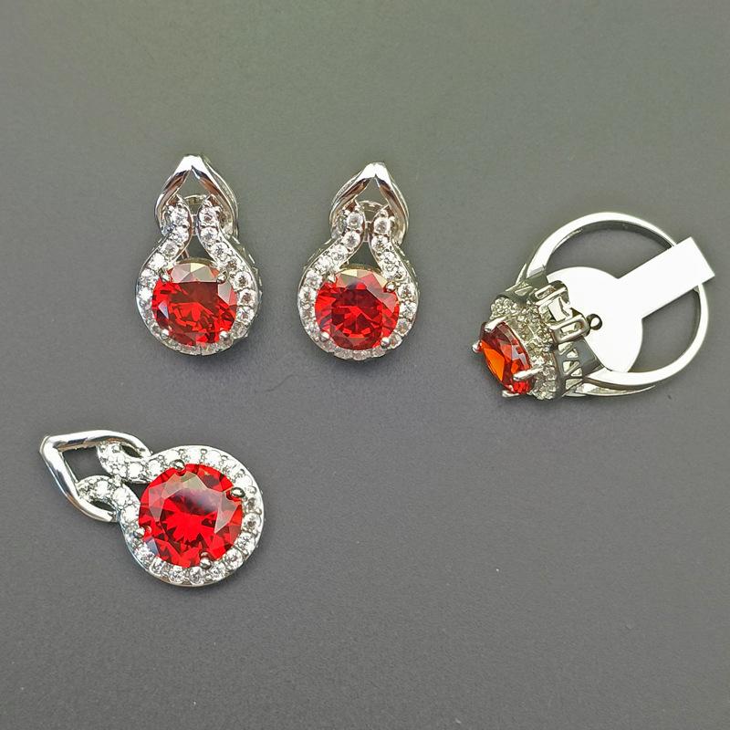 Gourd Necklace Zircon Jewelry Set Luxury Necklace Ring Three-Piece Set Of Earrings Stud Set Mixed Batch Multicolor