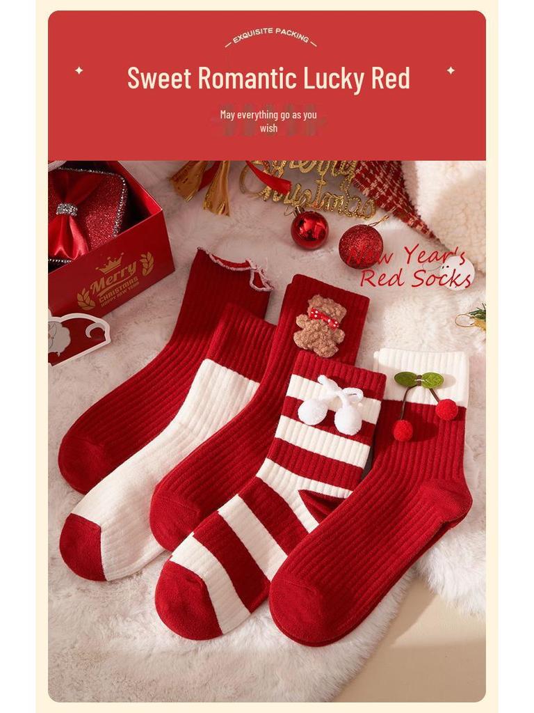 Женская Лолита Подарочная коробка Год Красного Дракона: Длинные носки из чистого хлопка для осени, зимы и Рождества