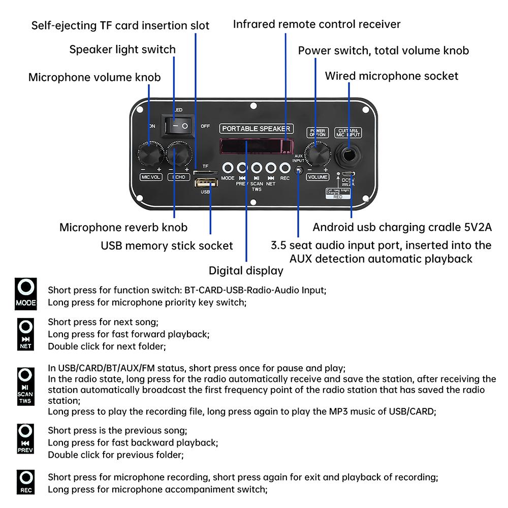 Плата декодирования MP3 BT DC 3,7-5 В 2 * 10 Вт с усилителем мощности MP3 / WMA / WAV / FLAC / APE с функцией микрофона D152BT