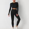Women's Fashion Solid Colour Skinny High Waisted Long Sleeve Long Pants Yoga Clothing Exercise Fitness Suit