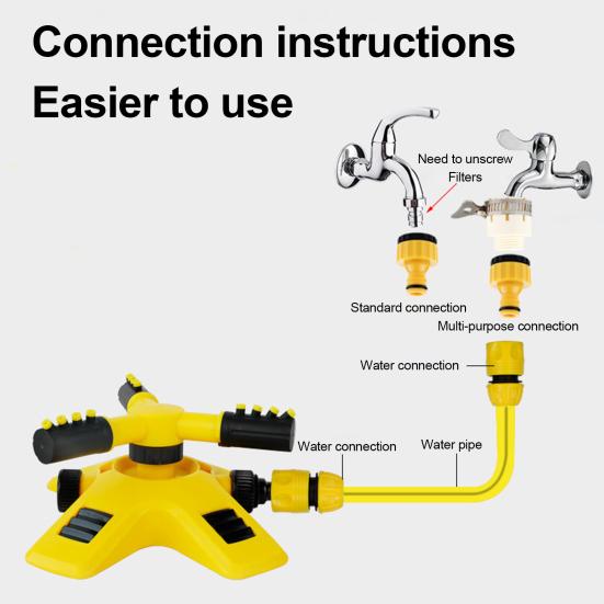 Automatic Lawn Sprinkler 3-Arm Adjustable 360-Degree Rotating Garden Sprinkler Water Sprinkler Garden