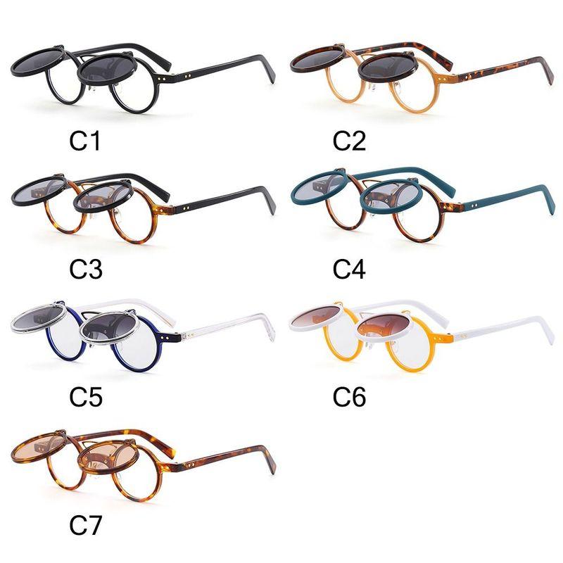 Double-layer Retro Rivets Vintage Steampunk Flip-Up Sunglasses Punk Eyeglasses Flip Lens Small Round Sun Glasses