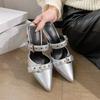 Панк-готские женские босоножки на высоком каблуке с металлической пряжкой, лето 2024 г., серебристые туфли для вечеринок, модные женские туфли-лодочки, обувь Tacones