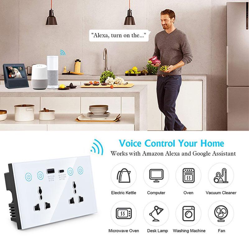 Умная настенная розетка Tuya WiFi с голосовым управлением через Alexa и Google Home