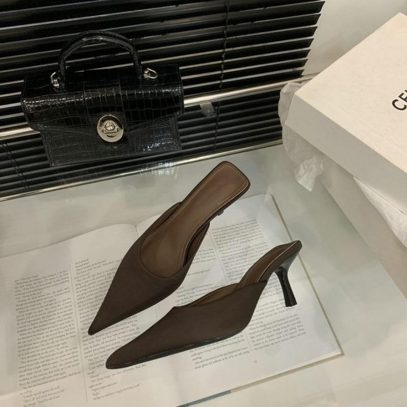 2025 Новые женские тапочки с острым носком и леопардовым принтом на тонком каблуке, роскошные туфли-лодочки на высоком каблуке, женские мюли