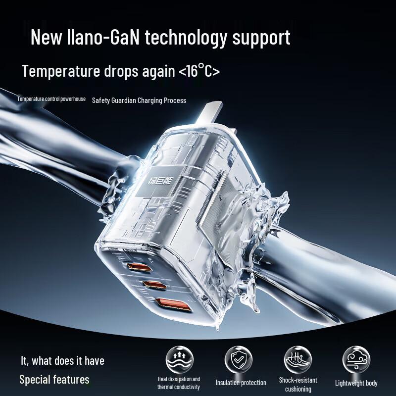 llano Быстрое зарядное устройство GaN PD мощностью 65 Вт с кабелем Type-C