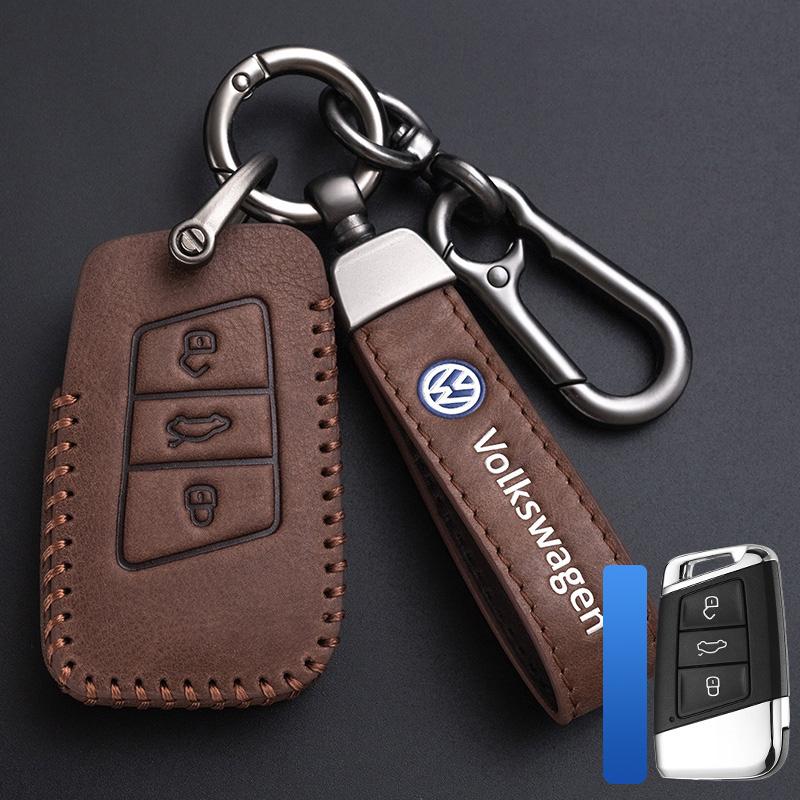 Valve Stems Caps Leather Car Remote Key Case Cover Protection Holder Shell Fob For VW Volkswagen Golf 7 MK7 Tiguan MK2 Auto Keyc zu7