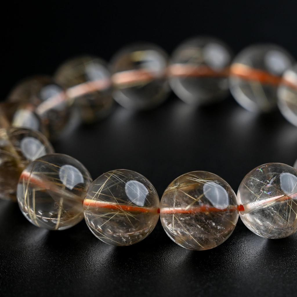 Eigado Rutilated Quartz 15mm 18cm Wrist Limited Natural Power Prayer Good Luck Feng Shui Bracelet, Stone, Circumference, One-of-a-Kind, Edition,
