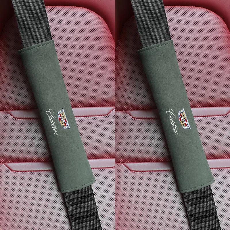 AABHR1 2pcs Suede Car Safety Belt Pad Protector Covers for Cadillac Escalade CTS ATS SRX Deville XT4 XT5 XT6 XTS SLR XLR CT4 CT5 CT6