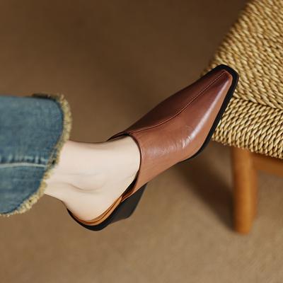 Модные Новые Летние Коричневые Туфли Элегантная Европейская Американская Мода Массивные Слайды на Танкетке Женские Туфли на Высоком Каблуке Платье Туфли Закрытый Носок Туфли-Мюли