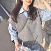 Autumn New Grey Sleeveless Knitted Sweater Vest Women Winter Solid V Neck Loose Pullover Vests Sweaters Female Elegant Casual Knitwear Waistcoat 24761