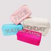 Low MOQ Stock Nylon Women Lady Custom Embroidery Chenille Patches Custom Travel Makeup Pouch Small Cosmetic Bag