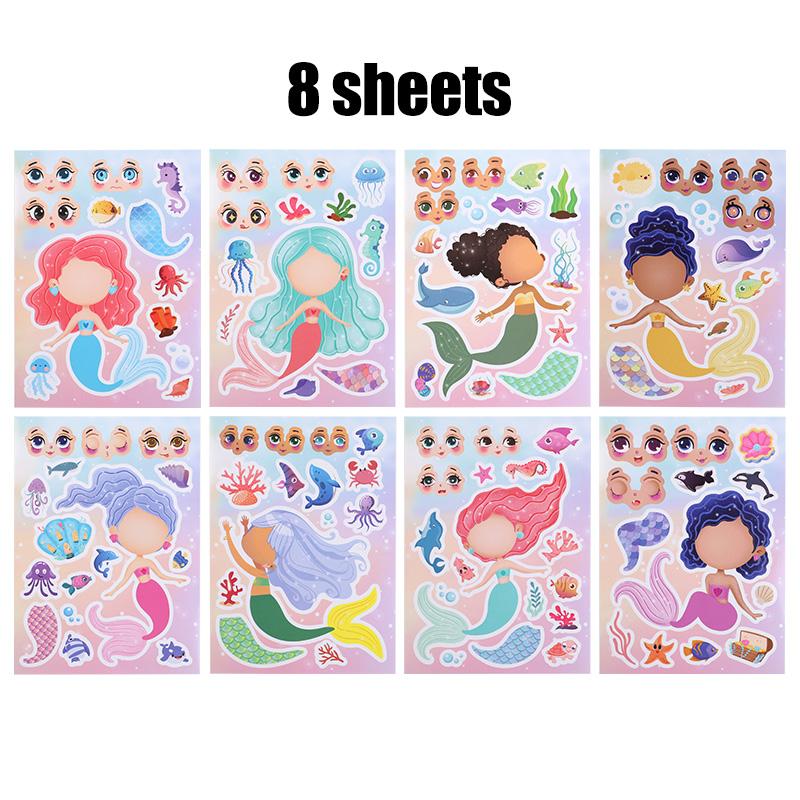Мультяшный пазл Русалка Сделай сам Наклейки Сделай лицо Детская вечеринка на день рождения Русалки Украшение Подарок Игра Сделай сам Собери Наклейка Пазл Игрушки