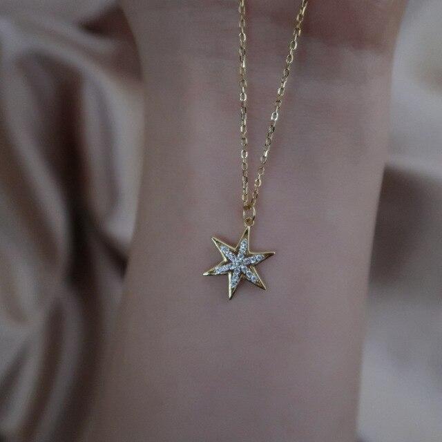 Подвеска из стерлингового серебра 925 пробы с кристаллами шестиконечной звезды, 14-каратное позолоченное ожерелье, женское модное трендовое ювелирное изделие