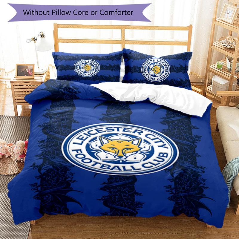 3pcs Leicester City FC Design Cover Set - HD Printed Bedding with 1 Cover and 2 Pillowcases - Perfect for Home and Dorm Decor