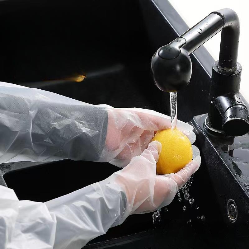 20pcs Household Arm - Protecting Gloves Kitchen - Used Food - Grade Extended Disposable Plastic Gloves Elastic Drawstring Long - Arm Gloves