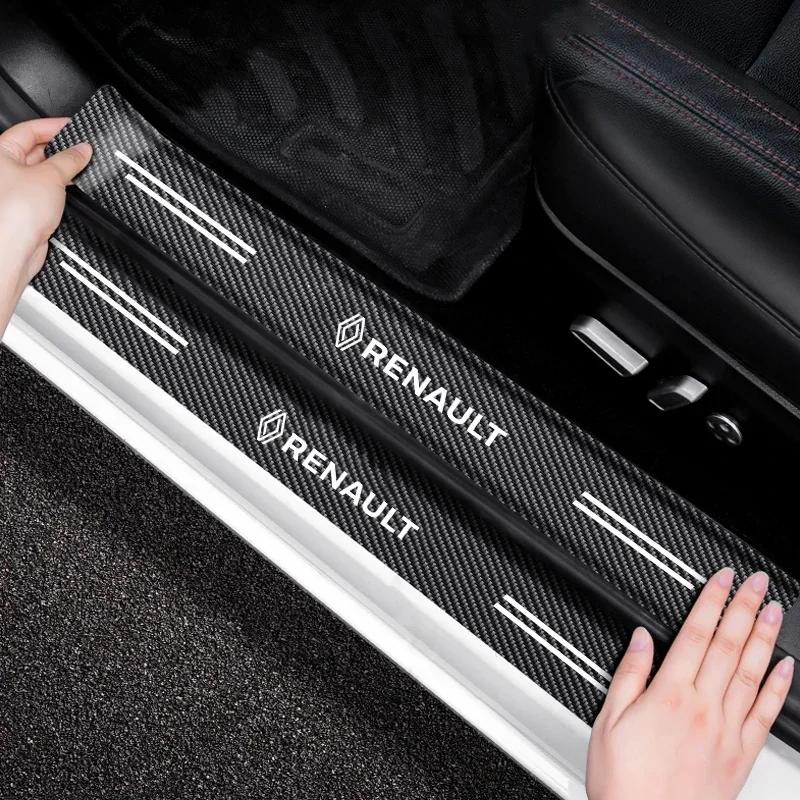 4Pcs Carbon Fiber Leather Car Door Sill Protection Strip For Renault DACIA Fluence Scenic Loguna Logan Twingo Clio Captur ZEO R777