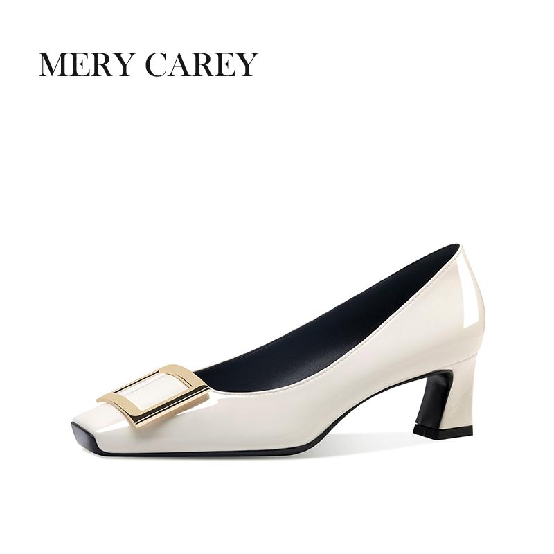Роскошные кожаные туфли на высоком каблуке для женщин 2024 года, новые летние туфли-лодочки с квадратным носком и французским темпераментом для офиса, телесные туфли для девочек