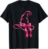 Pink Ribbon Witch Hat Breast Cancer Funny Halloween Women T-Shirt