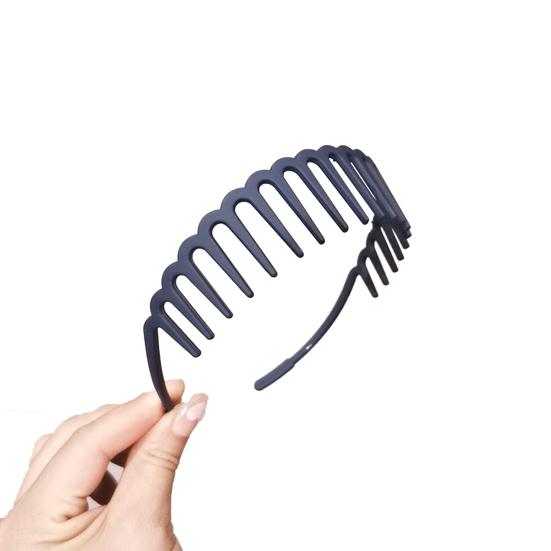 Women Non-Slip Hair Comb Hairband Solid Color Frosted Texture Bang Headband Sturdy Hair Hoop with Teeth