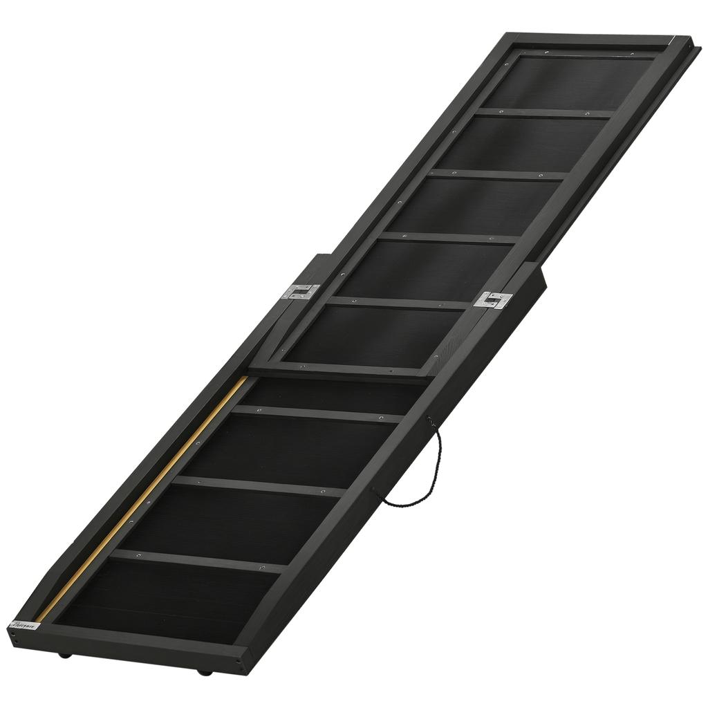Foldable Dog Ramp in Wood with Non-Slip Surface and Side Handle, 43x165x6.5cm, Black