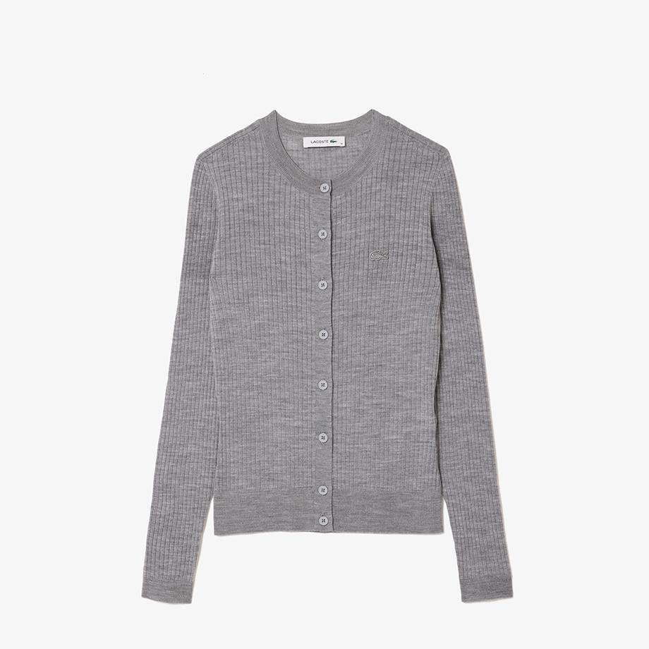 [Lacoste] Women's Slim Fit Ribbed Crew Neck Cardigan AF2560-54NCCA