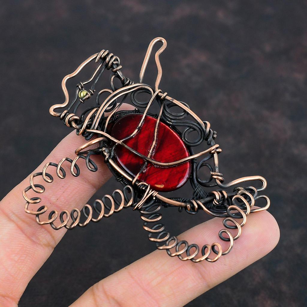 Red Fire Labradorite Pendant Copper Wire Wrapped Rabbit Pendant Gemstone Copper Jewelry Handmade Pendant Wire Wrapping Jewelry Wedding Gifts