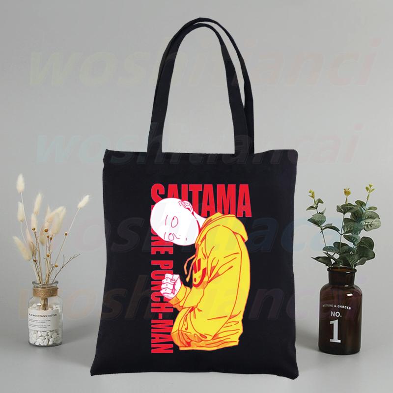 Холщовые сумки на плечо в стиле аниме One Punch Man, большая вместительная сумка Genos Saitama Sensei, сумка для колледжа, черная сумка для покупок
