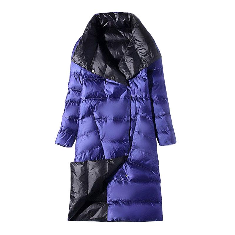 Double Sided Long Down Jacket Spring Autumn Turtleneck White Duck Down Warm Parkas Black Gold Gray Light Blue Green White S-5XL