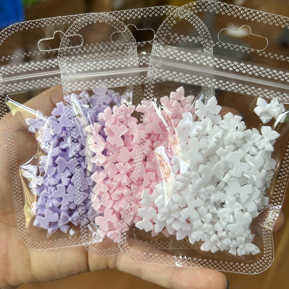 50/100 шт., розовые, белые, кавайные, бантики для ногтей, 3D, смоляные, бантики, плоские, для ногтей, 8*10 мм, стразы для дизайна ногтей, украшения #галстук-бабочка