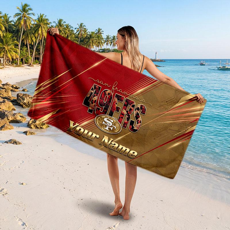 San Francisco 49ers Customized Name Text Beach Towel, Soft Absorbent Towel Beach Pool Travel Personal Gift
