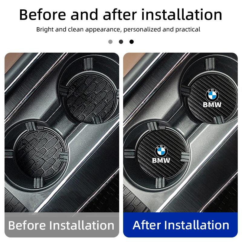 2025 Car Carbon Leathe Coasters Pads Centre Console Cup Non-Slip Mats For BMW E30 E34 E36 E39 E46 E52 E53 E60 E61 E62 E70 E
