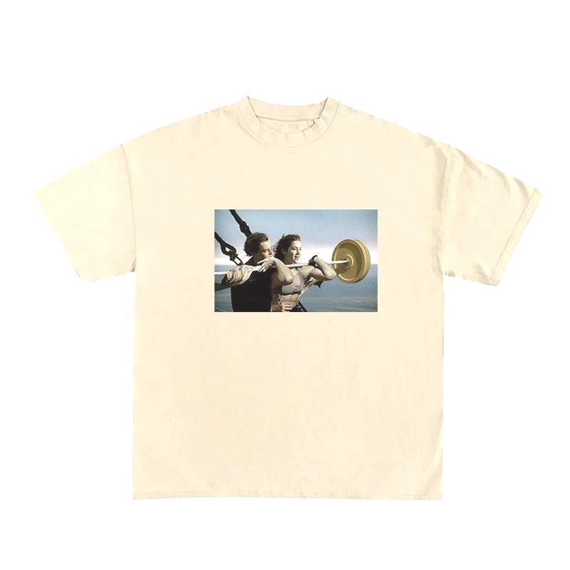 2025 Autumn and Winter Heavy Pure Cotton Trendy Brand Spoof Funny Printing T-shirt Men's and Women's Loose and Versatile T-shirt