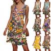 Женское летнее платье с V-образным вырезом, повседневное, пляжное, для отпуска, в стиле ретро, с цветочным принтом, без рукавов, лоскутное