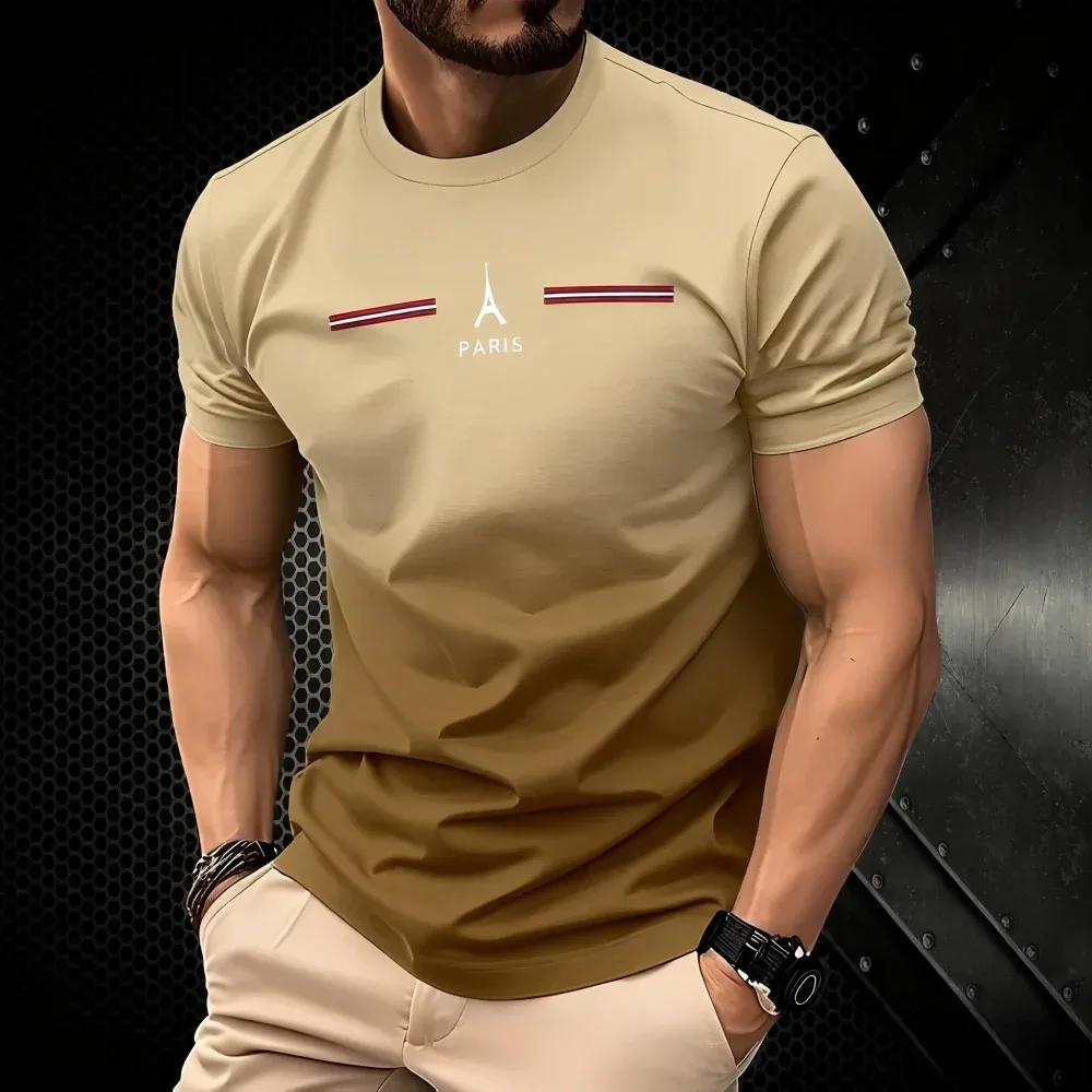3D Paris Letter Printed Men's T-shirt Trend Gradient Color Summer Short Sleeved Top Casual Cool Street Hip-hop O-neck Clothing