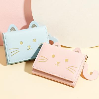Кошка Животное Милый Узор Маленький Кошелек Женский ПУ Кожа Держатель для Карт Кошелек Женский На Молнии Кошелек для Монет Кошельки Женские Carteras
