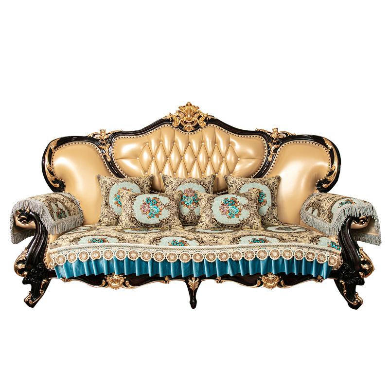 Европейская подушка для дивана, Высококачественная роскошная нескользящая, Всесезонное кожаное комбинированное покрытие для дивана, Подушка для сиденья, Летний американский стиль принцессы