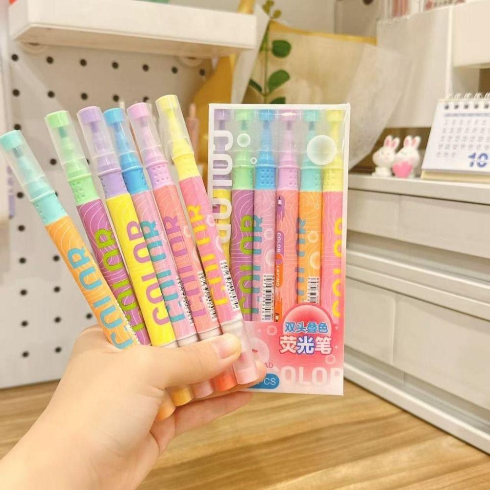 6Pcs/Set Stackable Color Marker Pen Plastic Color Painting Pen Double-ended Highlighter Diary