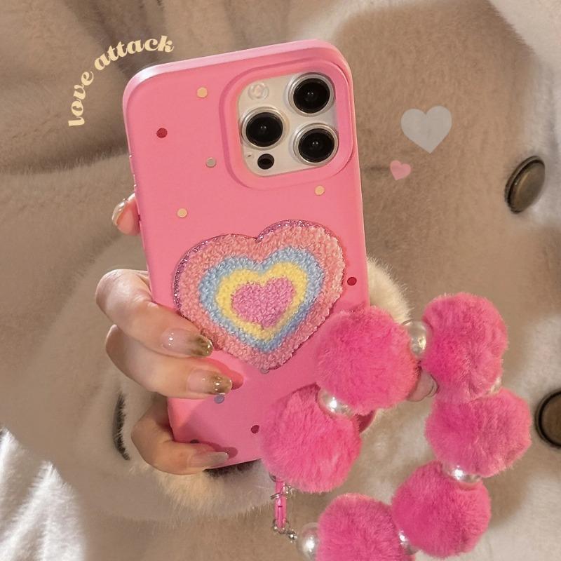 Корейский цветной чехол для телефона с горошком и сердцем для iPhone 17 16 15 13 14 11 12 Pro Max с браслетом, противоударный, мягкая крышка