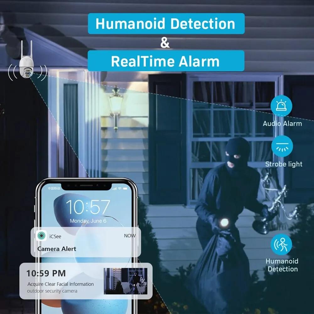 EU 8MP 4K PTZ IP-камера с 8-кратным зумом и двойным объективом, камера видеонаблюдения для обнаружения человека, наружная камера видеонаблюдения, водонепроницаемая и ветрозащитная, Wi-Fi, камера видеонаблюдения Icsee